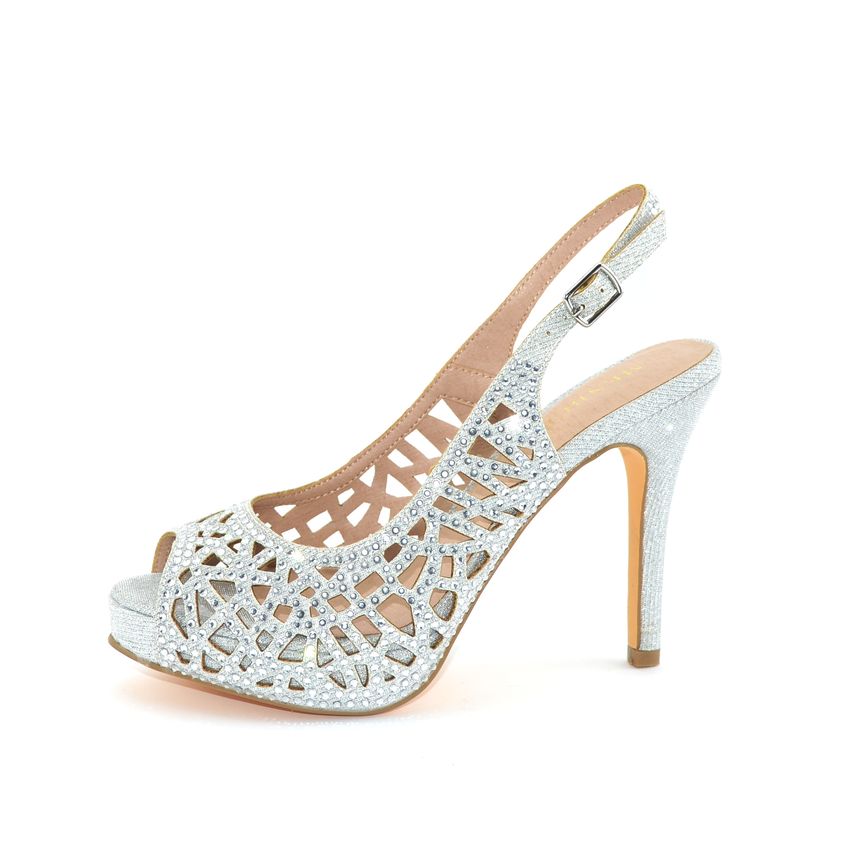 Menbur 20258 slingback open toe glitter argento con tacco alto